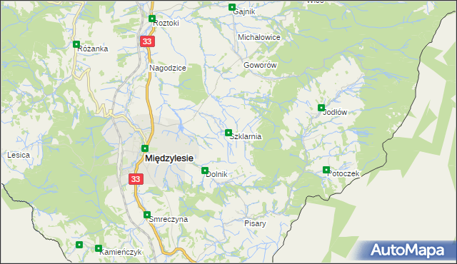 mapa Szklarnia gmina Międzylesie, Szklarnia gmina Międzylesie na mapie Targeo