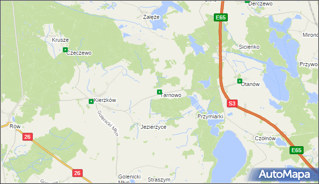 mapa Tarnowo gmina Myślibórz, Tarnowo gmina Myślibórz na mapie Targeo