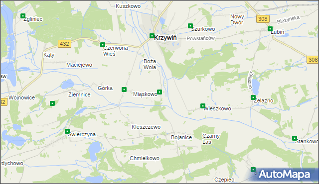mapa Teklimyśl gmina Krzywiń, Teklimyśl gmina Krzywiń na mapie Targeo