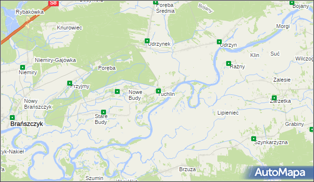 mapa Tuchlin gmina Brańszczyk, Tuchlin gmina Brańszczyk na mapie Targeo