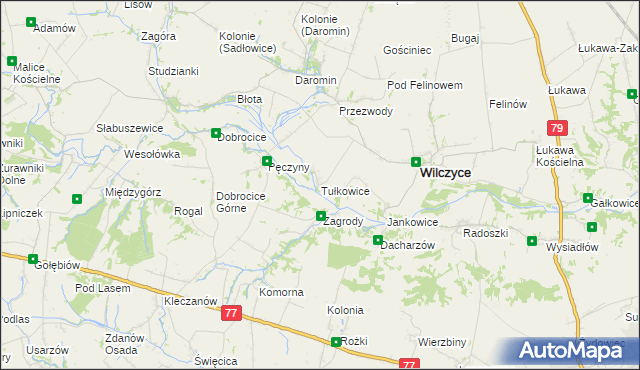 mapa Tułkowice gmina Wilczyce, Tułkowice gmina Wilczyce na mapie Targeo