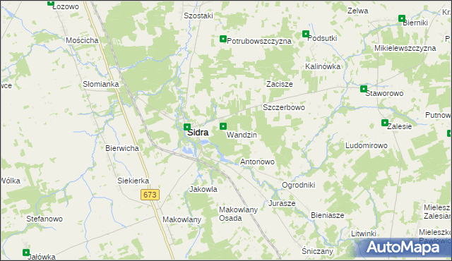 mapa Wandzin gmina Sidra, Wandzin gmina Sidra na mapie Targeo