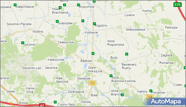 mapa Warszyce, Warszyce na mapie Targeo