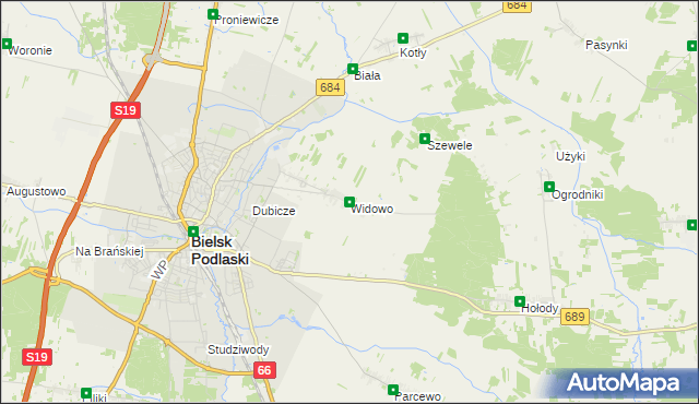 mapa Widowo, Widowo na mapie Targeo