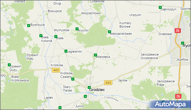 mapa Wielołęka gmina Grodziec, Wielołęka gmina Grodziec na mapie Targeo
