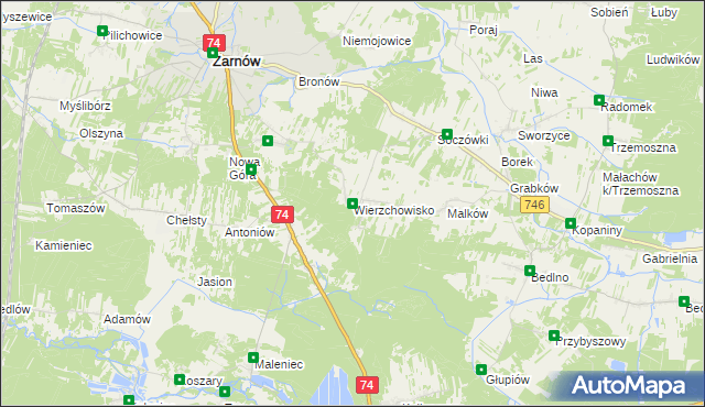 mapa Wierzchowisko gmina Żarnów, Wierzchowisko gmina Żarnów na mapie Targeo
