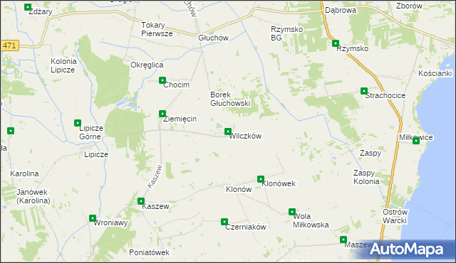 mapa Wilczków gmina Goszczanów, Wilczków gmina Goszczanów na mapie Targeo