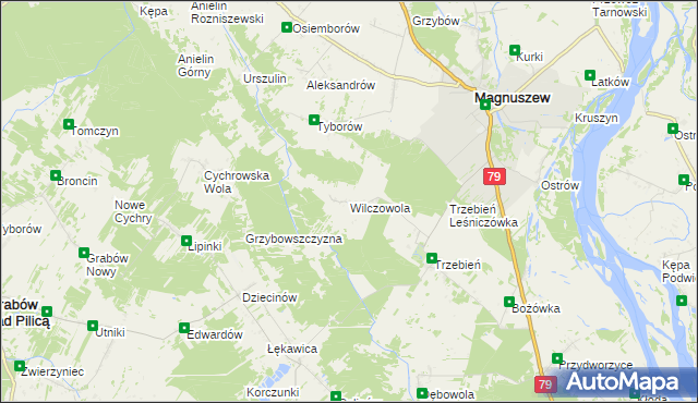 mapa Wilczowola gmina Magnuszew, Wilczowola gmina Magnuszew na mapie Targeo