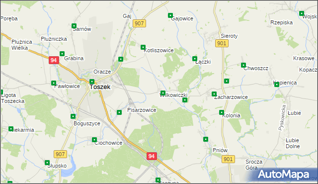 mapa Wilkowiczki gmina Toszek, Wilkowiczki gmina Toszek na mapie Targeo