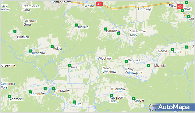 mapa Włochów gmina Stąporków, Włochów gmina Stąporków na mapie Targeo