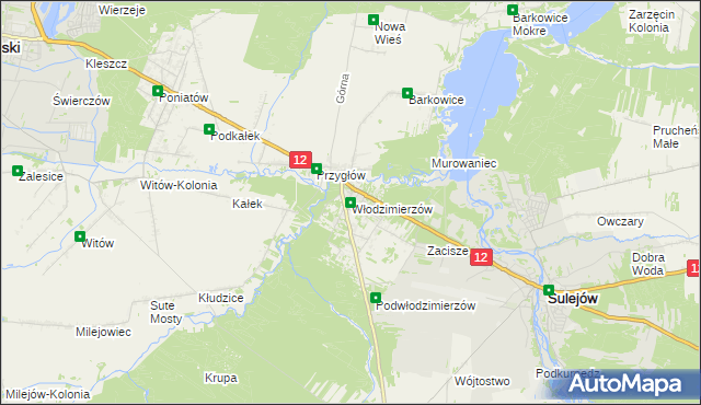 mapa Włodzimierzów gmina Sulejów, Włodzimierzów gmina Sulejów na mapie Targeo
