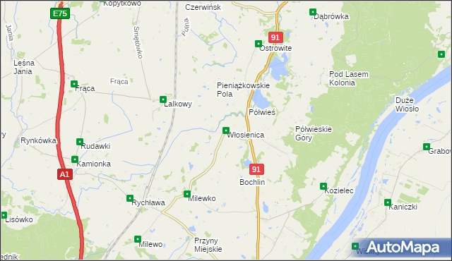 mapa Włosienica gmina Gniew, Włosienica gmina Gniew na mapie Targeo