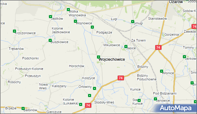 mapa Wojciechowice powiat opatowski, Wojciechowice powiat opatowski na mapie Targeo