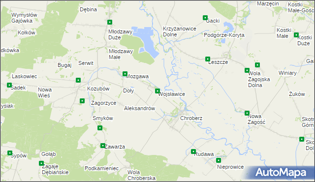 mapa Wojsławice gmina Złota, Wojsławice gmina Złota na mapie Targeo