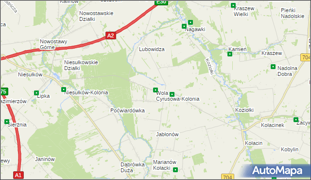 mapa Wola Cyrusowa-Kolonia, Wola Cyrusowa-Kolonia na mapie Targeo