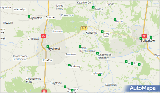 mapa Wola Rychwalska, Wola Rychwalska na mapie Targeo