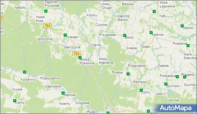 mapa Wola Wąkopna, Wola Wąkopna na mapie Targeo