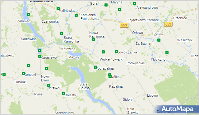 mapa Wólka-Folwark gmina Bakałarzewo, Wólka-Folwark gmina Bakałarzewo na mapie Targeo