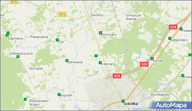 mapa Wroczyńszczyzna gmina Sokółka, Wroczyńszczyzna gmina Sokółka na mapie Targeo