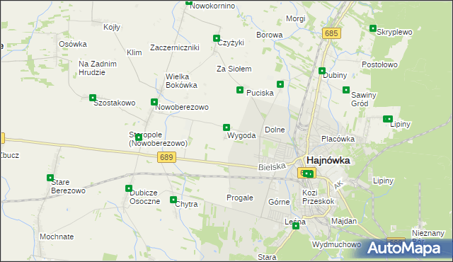 mapa Wygoda gmina Hajnówka, Wygoda gmina Hajnówka na mapie Targeo