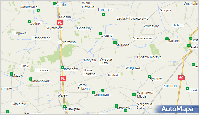 mapa Wysoka Duża gmina Kutno, Wysoka Duża gmina Kutno na mapie Targeo