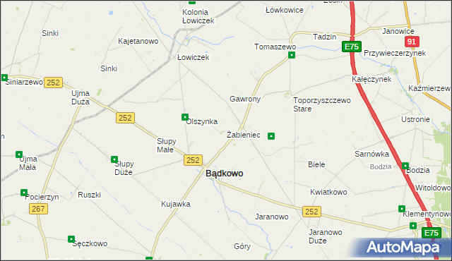 mapa Żabieniec gmina Bądkowo, Żabieniec gmina Bądkowo na mapie Targeo