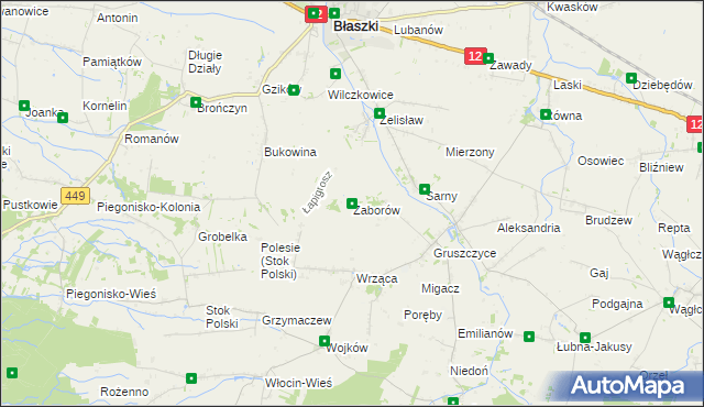 mapa Zaborów gmina Błaszki, Zaborów gmina Błaszki na mapie Targeo