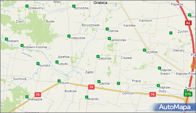 mapa Zaborów gmina Grabica, Zaborów gmina Grabica na mapie Targeo