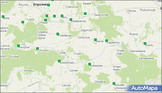 mapa Zagóra gmina Brąszewice, Zagóra gmina Brąszewice na mapie Targeo