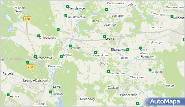 mapa Zajączków gmina Piekoszów, Zajączków gmina Piekoszów na mapie Targeo