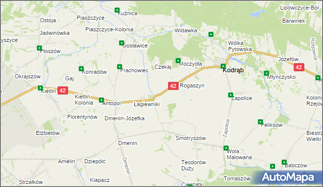 mapa Zakrzew gmina Kodrąb, Zakrzew gmina Kodrąb na mapie Targeo