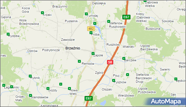 mapa Zapole gmina Brzeźnio, Zapole gmina Brzeźnio na mapie Targeo