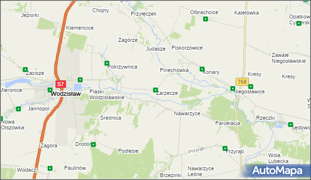 mapa Zarzecze gmina Wodzisław, Zarzecze gmina Wodzisław na mapie Targeo