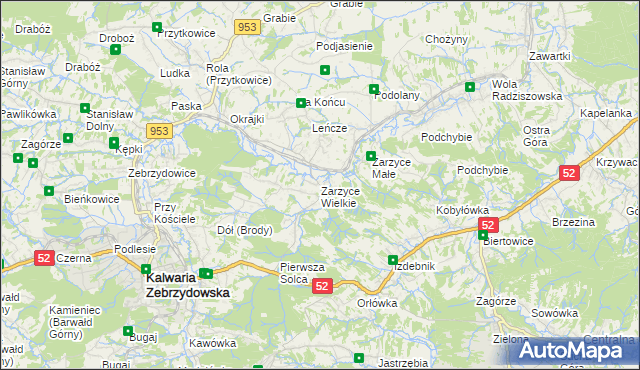 mapa Zarzyce Wielkie, Zarzyce Wielkie na mapie Targeo