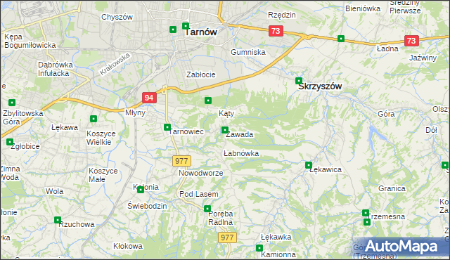 mapa Zawada gmina Tarnów, Zawada gmina Tarnów na mapie Targeo