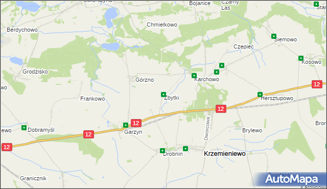 mapa Zbytki gmina Krzemieniewo, Zbytki gmina Krzemieniewo na mapie Targeo