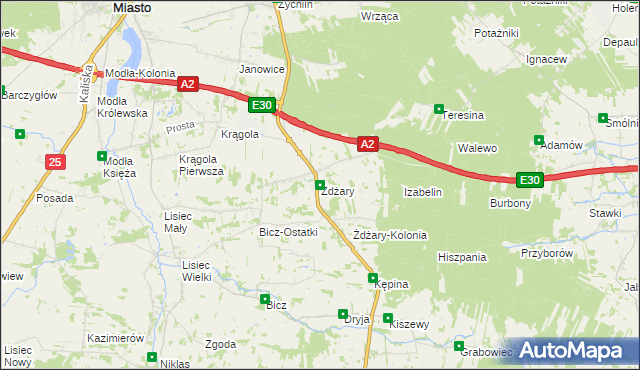 mapa Żdżary gmina Stare Miasto, Żdżary gmina Stare Miasto na mapie Targeo