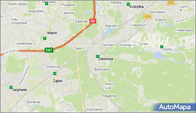 mapa Zielonka powiat wołomiński, Zielonka powiat wołomiński na mapie Targeo