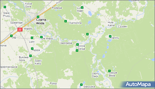 mapa Zimne Zdroje gmina Osieczna, Zimne Zdroje gmina Osieczna na mapie Targeo