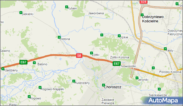 mapa Żółtki gmina Choroszcz, Żółtki gmina Choroszcz na mapie Targeo