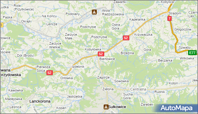 mapa Biertowice, Biertowice na mapie Targeo