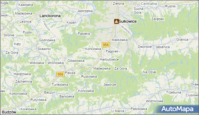 mapa Harbutowice gmina Sułkowice, Harbutowice gmina Sułkowice na mapie Targeo