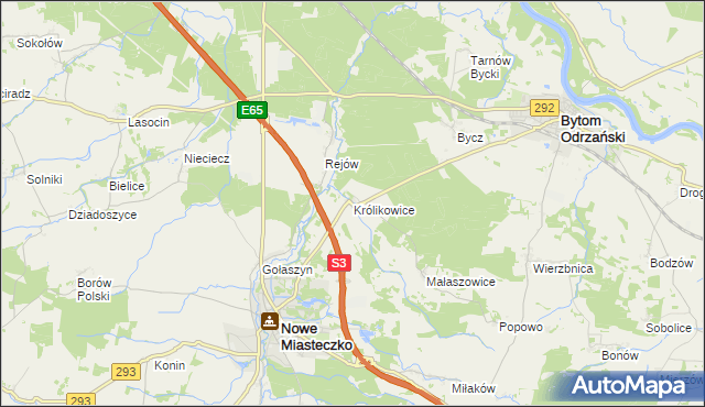 mapa Królikowice gmina Bytom Odrzański, Królikowice gmina Bytom Odrzański na mapie Targeo