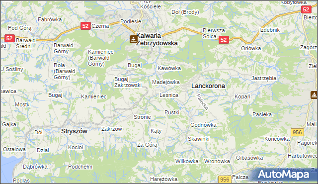 mapa Leśnica gmina Stryszów, Leśnica gmina Stryszów na mapie Targeo