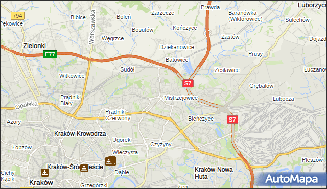 mapa Mistrzejowice, Mistrzejowice na mapie Targeo
