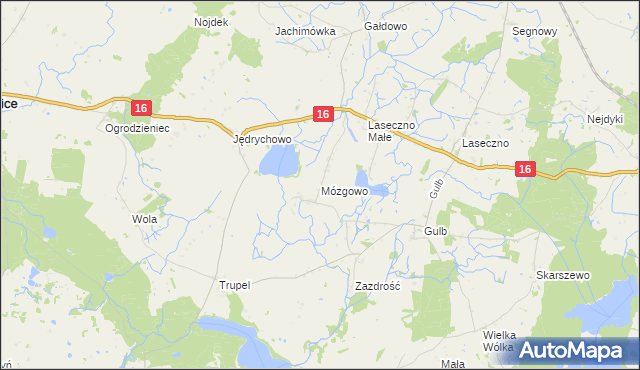 mapa Mózgowo, Mózgowo na mapie Targeo