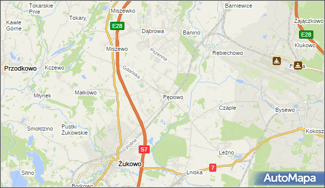 mapa Pępowo gmina Żukowo, Pępowo gmina Żukowo na mapie Targeo