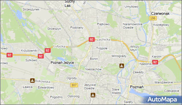 mapa Winiary gmina Poznań, Winiary gmina Poznań na mapie Targeo