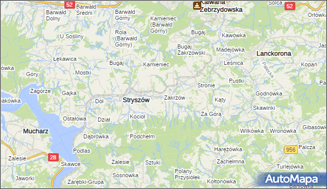 mapa Zakrzów gmina Stryszów, Zakrzów gmina Stryszów na mapie Targeo