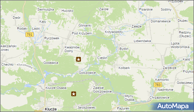 mapa Cieślin gmina Klucze, Cieślin gmina Klucze na mapie Targeo